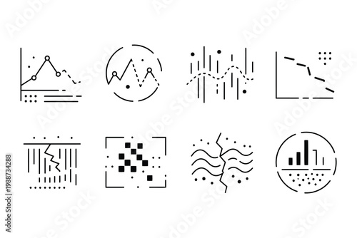 Visual representations of various statistical and data visualization techniques