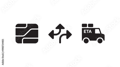 Delivery Truck ETA Icon with Payment Credit Card and Exchange Arrows for Shipping, Logistics and E Commerce Transactions