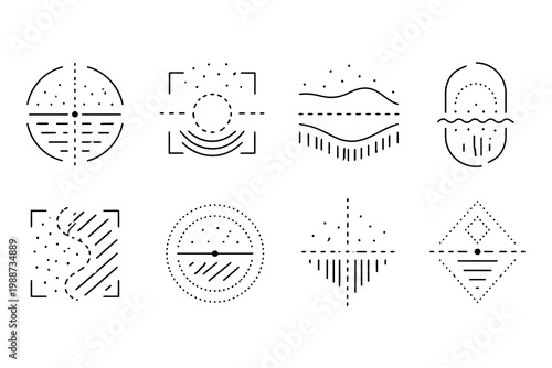 Diagrams of stress and strain patterns in different material cross-sections