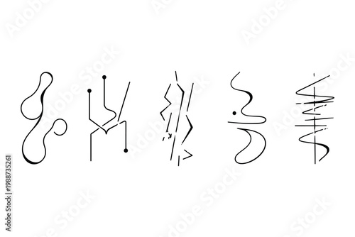 Various abstract knot and loop diagrams with directional elements and intersections