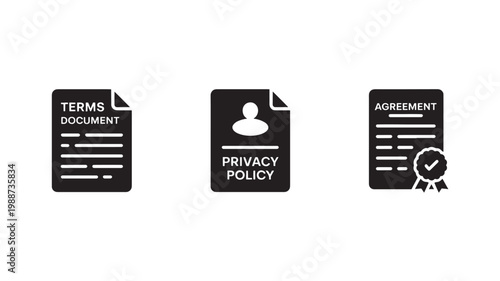 Legal Document Icons Set – Terms Privacy Policy Agreement Contract Symbols Vector