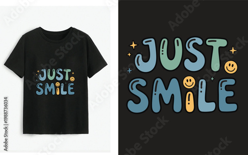 Colorful just smile t-shirt with cheerful emoji graphics design