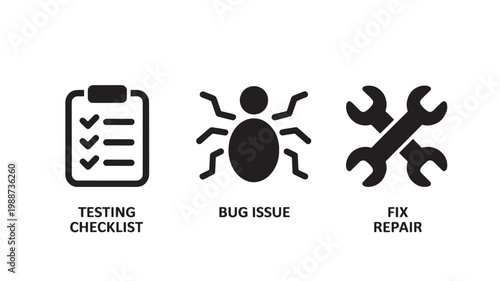 Software Testing Icons Set Debugging Bug Fix Quality Assurance Software Engineering Vector Symbols