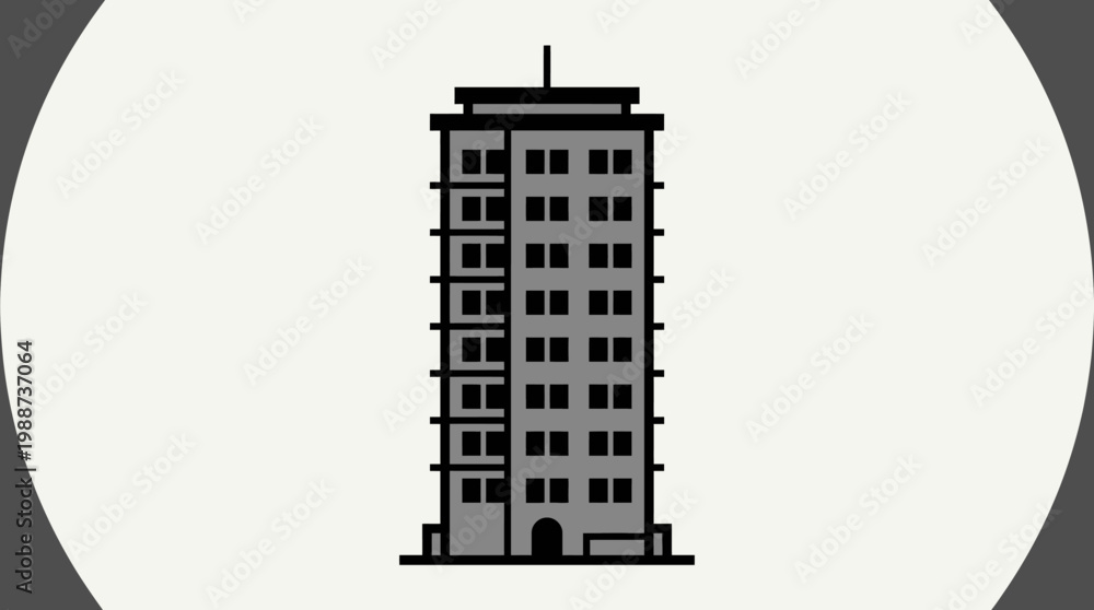 Fototapeta premium Illustration of a tall building standing alone at night in a cityscape environment