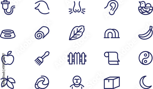 Assortment of simple blue line art icons water dispenser