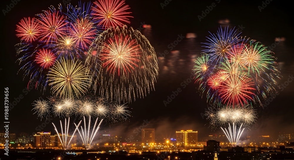 Obraz premium Spectacular fireworks display illuminates the night sky with vibrant colors and brilliant explosions