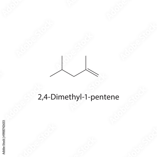 2,4-Dimethyl-1-pentene skeletal structure. alkene compound schematic illustration. Simple diagram, chemical formula.