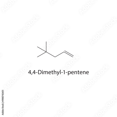 4,4-Dimethyl-1-pentene skeletal structure. alkene compound schematic illustration. Simple diagram, chemical formula.