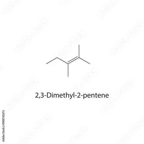 2,3-Dimethyl-2-pentene skeletal structure. alkene compound schematic illustration. Simple diagram, chemical formula.