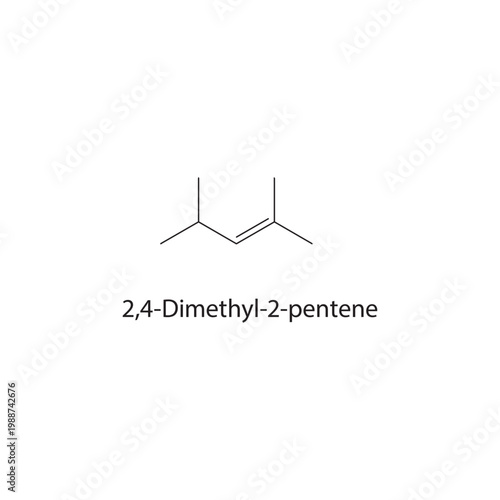2,4-Dimethyl-2-pentene skeletal structure. alkene compound schematic illustration. Simple diagram, chemical formula.