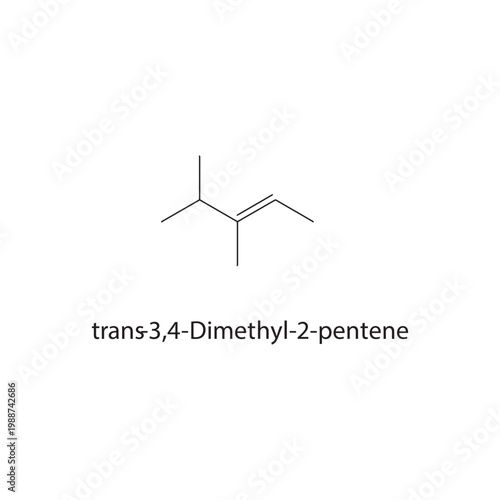 trans-3,4-Dimethyl-2-pentene skeletal structure. alkene compound schematic illustration. Simple diagram, chemical formula.
