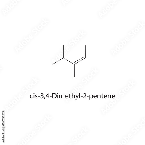 cis-3,4-Dimethyl-2-pentene skeletal structure. alkene compound schematic illustration. Simple diagram, chemical formula.