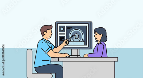 Doctor Explains MRI Scan Results to Patient on Computer Screen