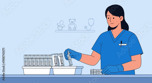 Nurse Preparing Vaccines or Samples in a Medical Lab Setting