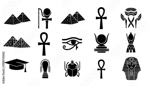 Egyptian symbol vector set black silhouette hieroglyph pyramid eye horus