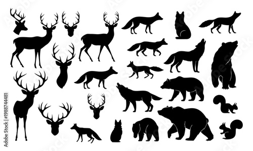 Photography Silhouette Forest Animals Vector – Black Wildlife Collection
