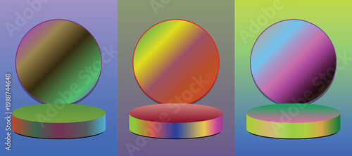 Abstract circular podiums with vibrant gradients displaying a futuristic and modern aesthetic perfect for product launches and creative displays