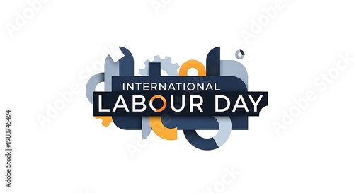 International labour day celebration with colorful abstract shapes and arrows on white background