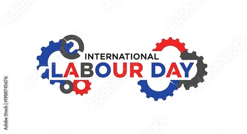 International labour day celebration with colorful abstract shapes and arrows on white background