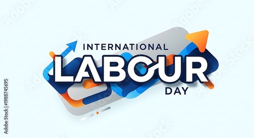 International labour day celebration with colorful abstract shapes and arrows on white background