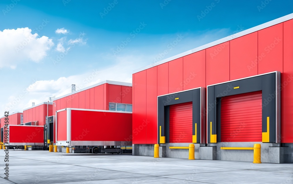 Fototapeta premium Bright Red Industrial Storage Buildings with Insulated Features