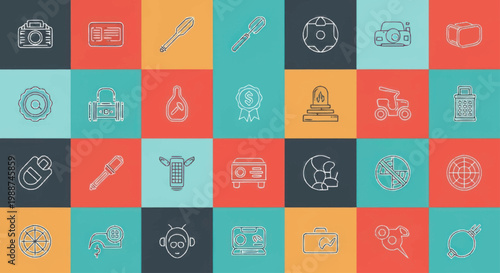 Collection of various line icons.