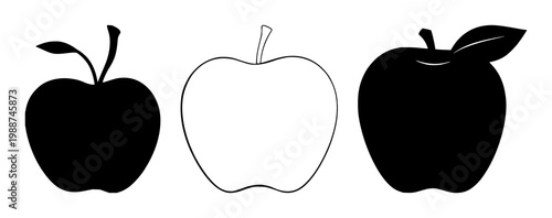 Apple teacher icon set with solid black apple shape on white background featuring education, teaching, iconography with classroom and learning
