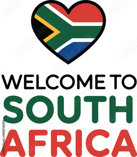 Welcome to South Africa Travel Greeting with South African Flag Heart Shape