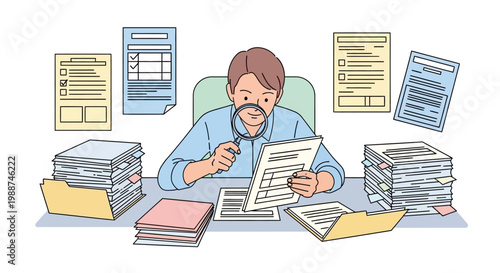 Man working with papers and documents.