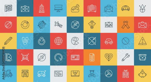 Collection of Flat Design Icons Representing Various Concepts.