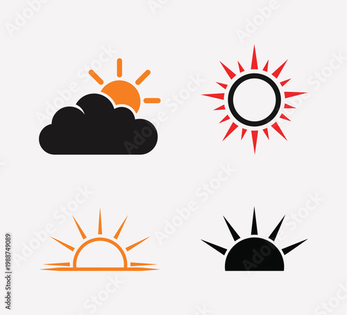 Four different icons representing various sun and cloud conditions Vector, EPS