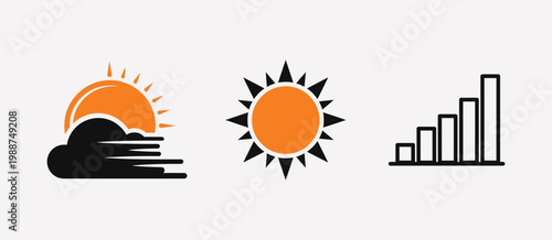 Weather icons with sunny and cloudy conditions Vector, EPS