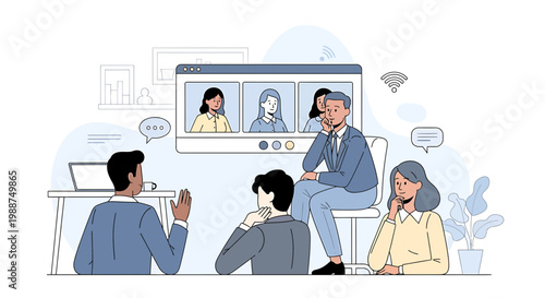 Diverse team in video conference call, remote work, online meeting, business collaboration
