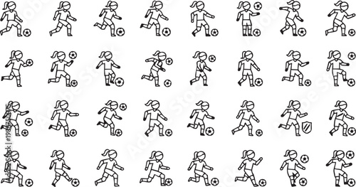 Flat Scorer Girl Icon Pack – Female Scorekeeper, Scoreboard & Sports Analytics Vector Icons for UI