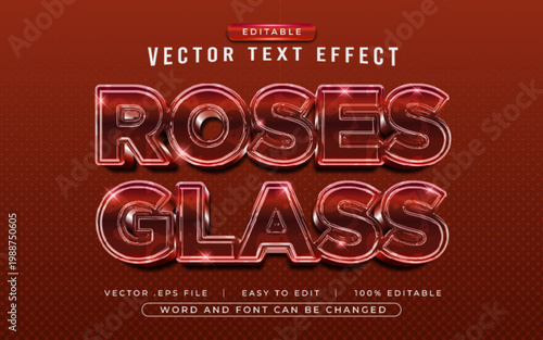 Editable Roses Glass Vector Text Effect Style – Glossy Red 3D with Luxury Metallic Finish