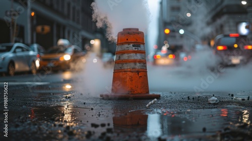 Steam vent on urban street with lowangle lighting Canon EOS R5 35mm f28