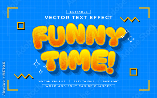 Editable Funny Time Vector Text Effect Style – 3D Bubbly Yellow Orange with Playful Cartoon Comic