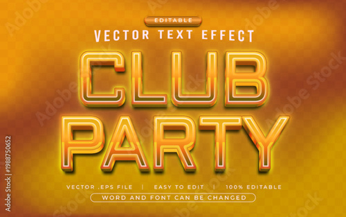 Editable Club Party Vector Text Effect Style – Glowing Orange 3D with Modern Party Vibe