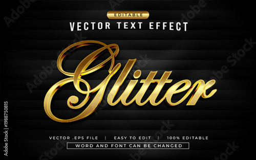Editable Glitter Vector Text Effect Style – Golden Metallic with Luxury Script