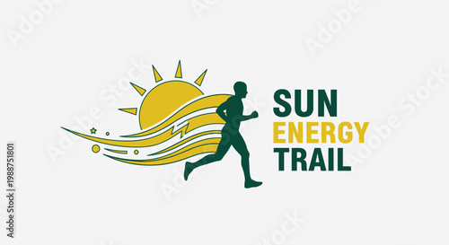 Sun Energy Trail Logo Illustrative Design Featuring Runner And Sunshine Symbol