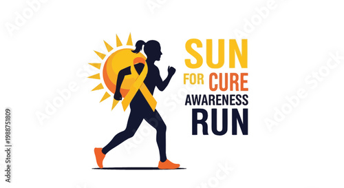 Sun for Cure Awareness Run Illustration Depicting Marathon With Sunshine Logo and Yellow Ribbon