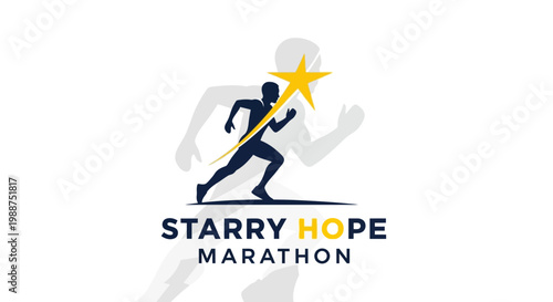Starry Hope Marathon Logo Depicting A Running Figure Reaching For A Shining Gold Star