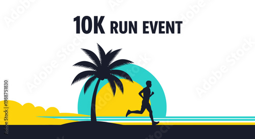 Summer Race: Dynamic Silhouette of Runner at Beautiful Tropical Seaside Ambiance