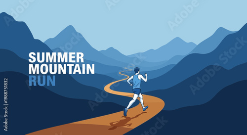 Summer Mountain Run: Majestic Landscape with Person Running Energetically towards Horizon
