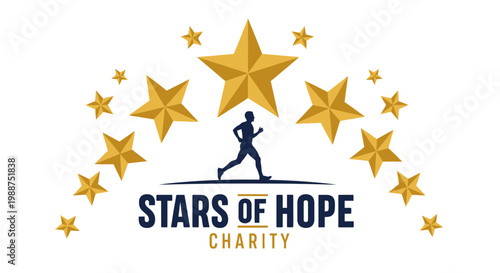 Stars and Runner Emblem for Charity With Run, Hope, and a Good Cause