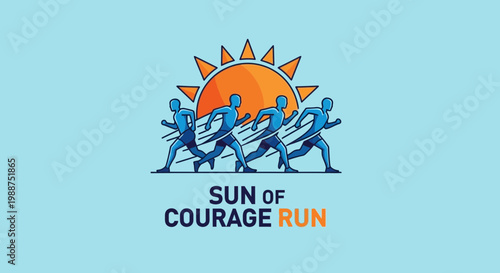 Sun Of Courage Runners, An Inspiring Logo Depicting People Running Towards Success