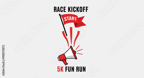 Start The Race, A Fun Run Event Announcement With Megaphone and Ready Flag Illustration