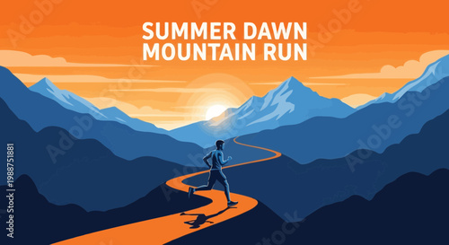 Summer Run Against Scenic Mountain Backdrop Captures Dawn's Light and Inspirational Exercise