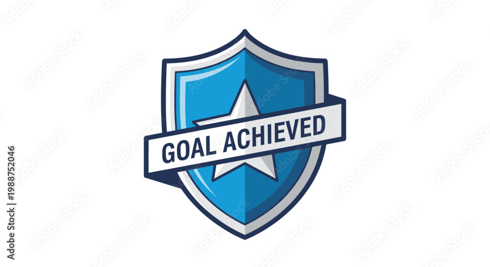 Obraz premium Success Emblem Depicting Goal Achievement, Victory Shield, Blue Badge Emblem Illustration