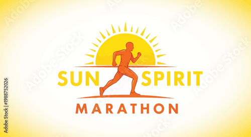 Sun Spirit Marathon Logo: Conceptual Design Depicting Running Contest on A Sunny Day